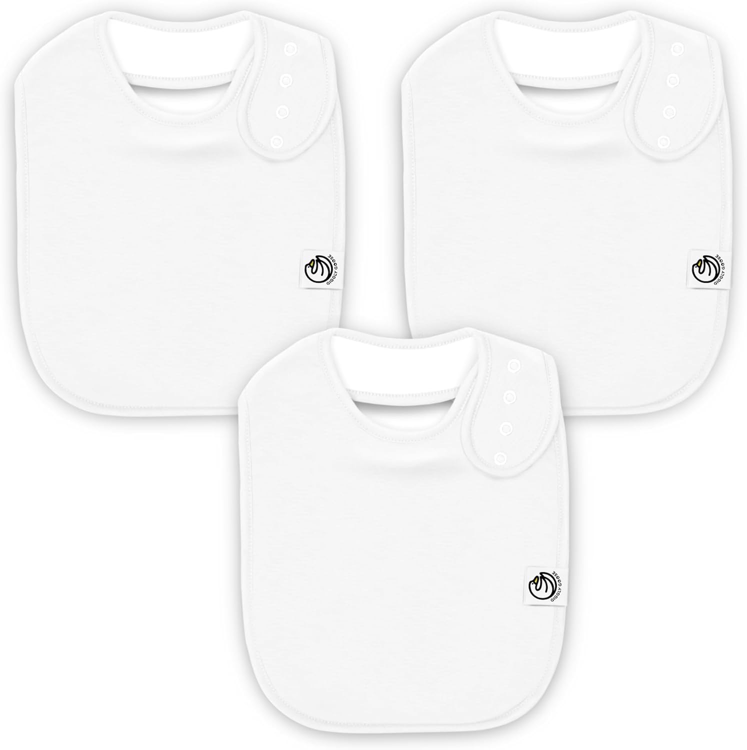 Premium Baby Bibs – 3 Pack for Boys & Girls | Natural Cotton, Super Absorbent Drool & Teething Bibs with Adjustable Snaps - White Drooling Bibs