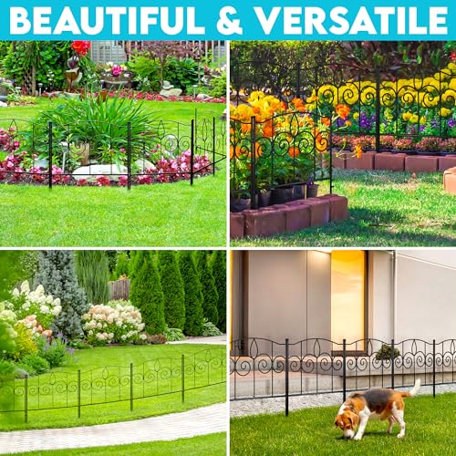 Gray Bunny Dog Fence or Garden Fence, 5 Panels, 10ft L x 24\" H No Dig Rustproof Metal Panels for Garden Fencing, Small Garden Fence Animal Barrier, Decorative Garden Fence Border and Fencing for Yard