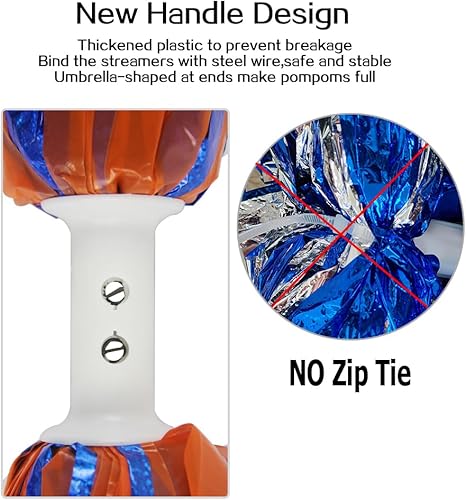 Miniatura 3 de Hooshing 2 pompones profesionales de animadora con mango de bastón (sin cierre de cremallera) para animadoras de equipo, deportes, fiesta,