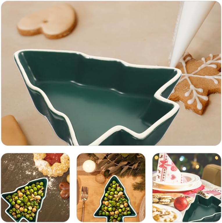 Hemoton Small Christmas Tree Candy Dish, Green Ceramic Xmas Serving Bowl for Snacks Nuts Dips, Mini Holiday Appetizer Plates, Decorative Trinket Tray for Party Hosting