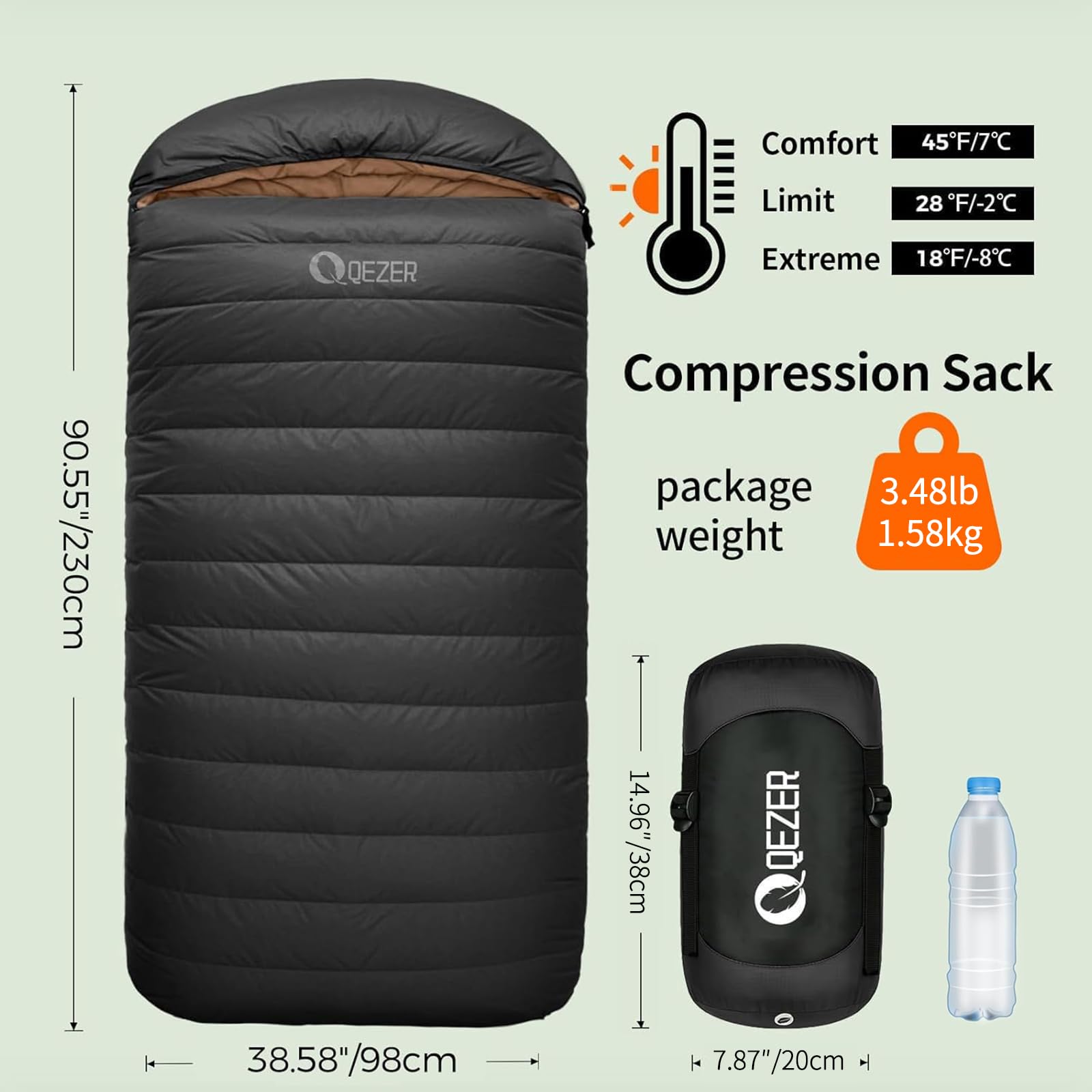Saco de dormir XL con relleno de 600 grados para adultos, ultraligero, ideal para mochileros, camping, senderismo