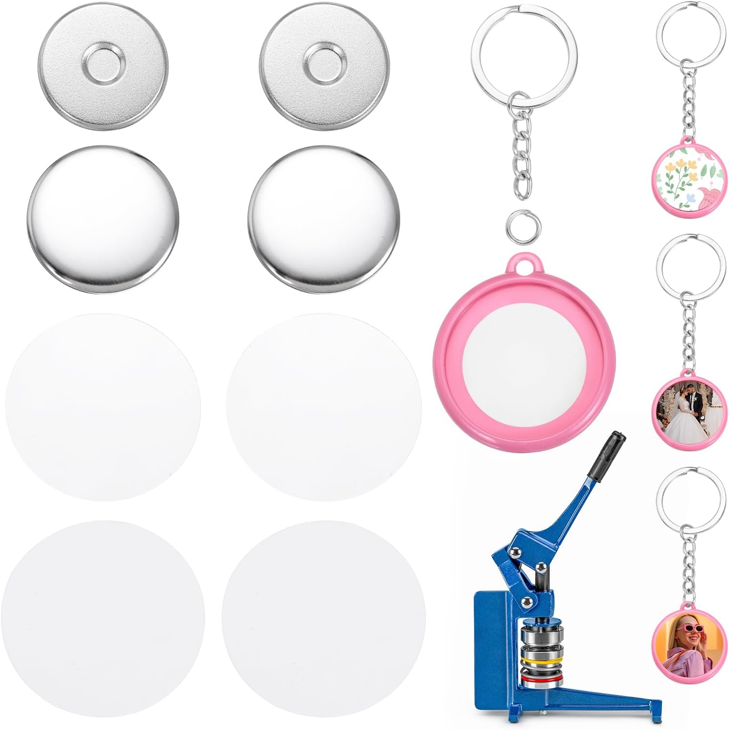 MECCANIXITY 50 Sets Button Maker Supplies 32mm / 1.26 Inch Blank Badge Button Parts Badge Parts with Blank Paper for Hand Press Crafts Making Double-Sided Keychain, Blue