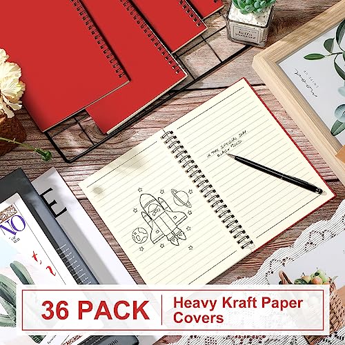 Image of Yahenda 36 Pcs Spiral Notebooks,1 Subject,Wide Ruled, Red
