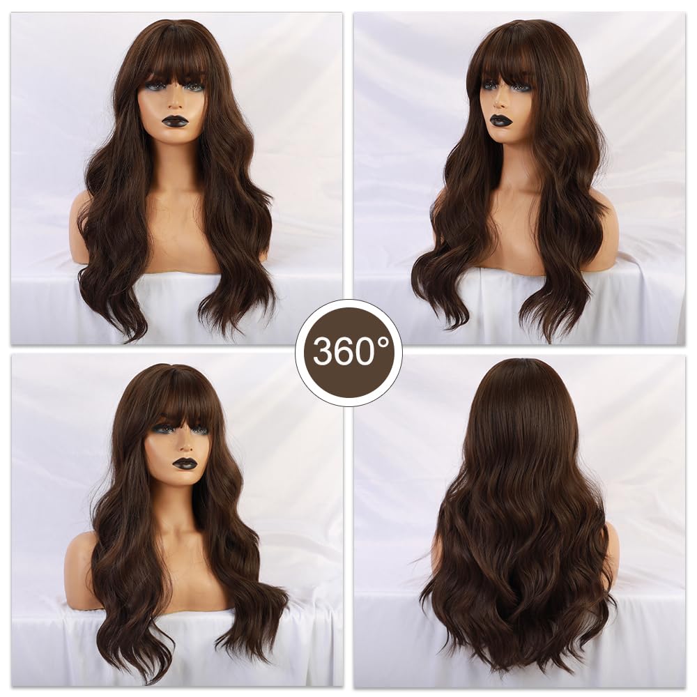 Esmee Long Straight Natural Synthetic Hair Layered Wigs for Women with Dark Roots for Daily Party Use-24 Inches: Dark Brown