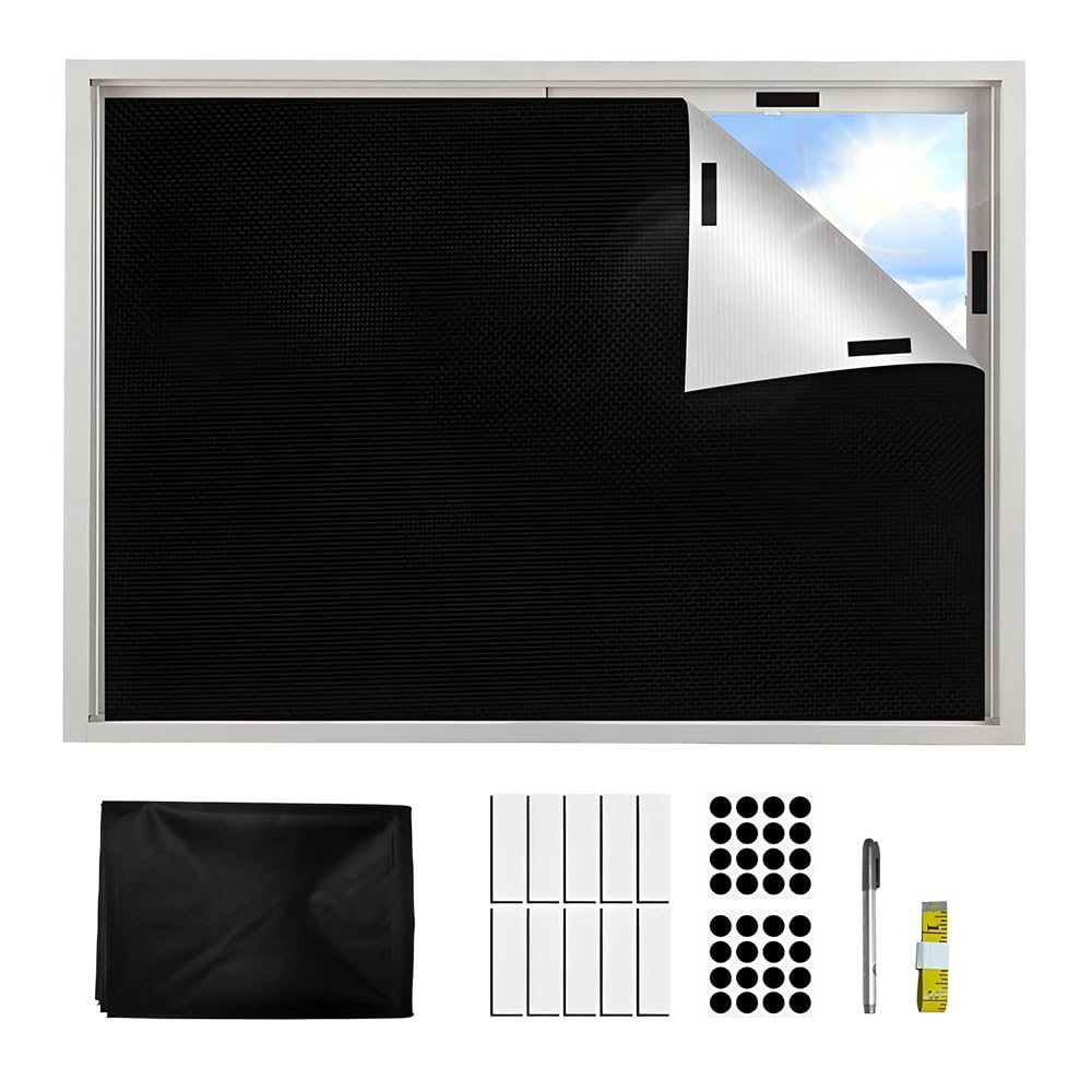 100% Blackout Blind, 300x145cm Stick On Black Out Blinds for Windows, No Drill Blinds Blackout, Temporary Blackout Curtains, Fits Any Size Shape Window for Bedroom, Nursery, Loft, RV Car