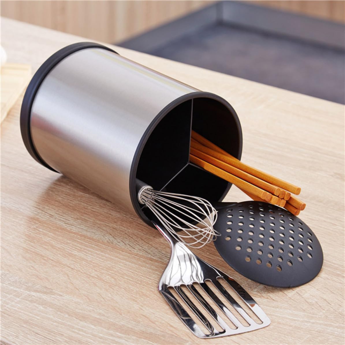 Alipis Stainless Steel Flatware Holder Rotating with Three Compartments