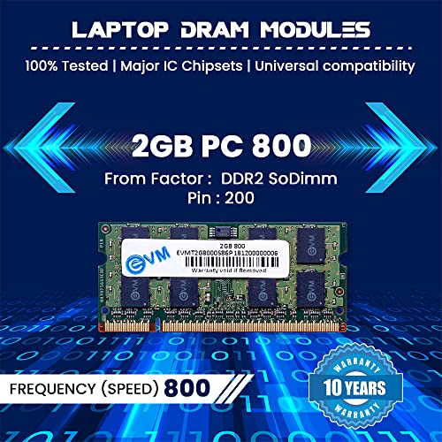 EVM 2GB DDR2 Laptop RAM Long 800MHz So-DIMM Memory - Experience Faster and Reliable Computing with 10 Year Warranty (EVMT2G8000S86P) - Image 2