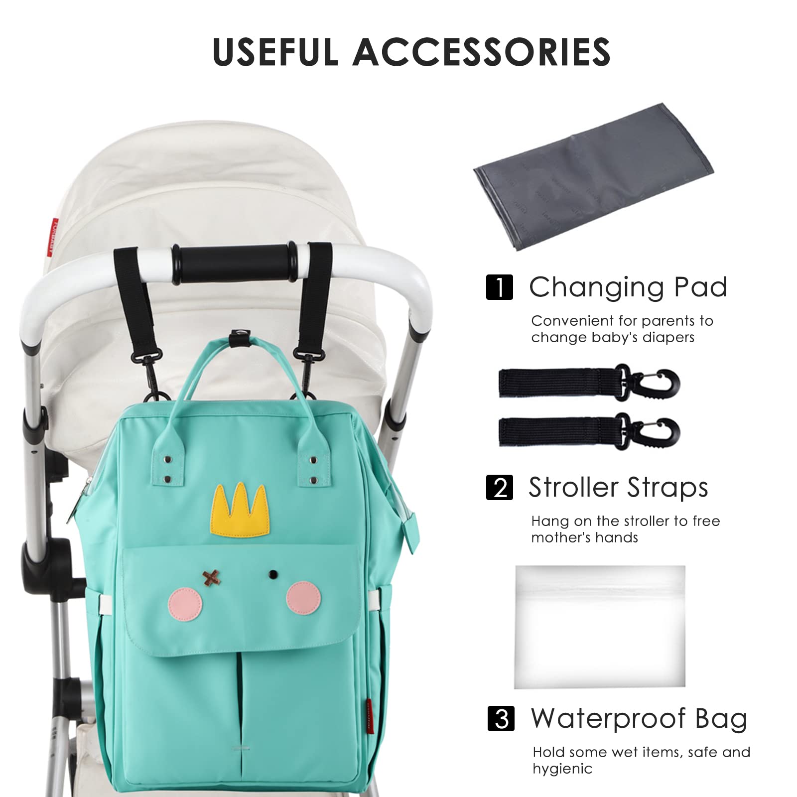 SONARIN Elegante Grande Mochila de Pañales para Bebé,Bolsa de Pañales Multifunción Impermeable Bolsa para Pañales de Viaje con Cambiador y Ganchos Carrito Bebé para Mamá & Papá