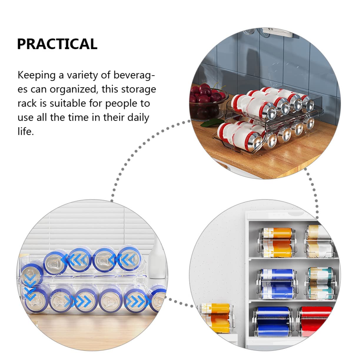 Organizador de Bebidas de Doble Capa para Refrigerador Diseño Apilable y Dispensador Automático de Latas de Plástico para Cocina y Tienda