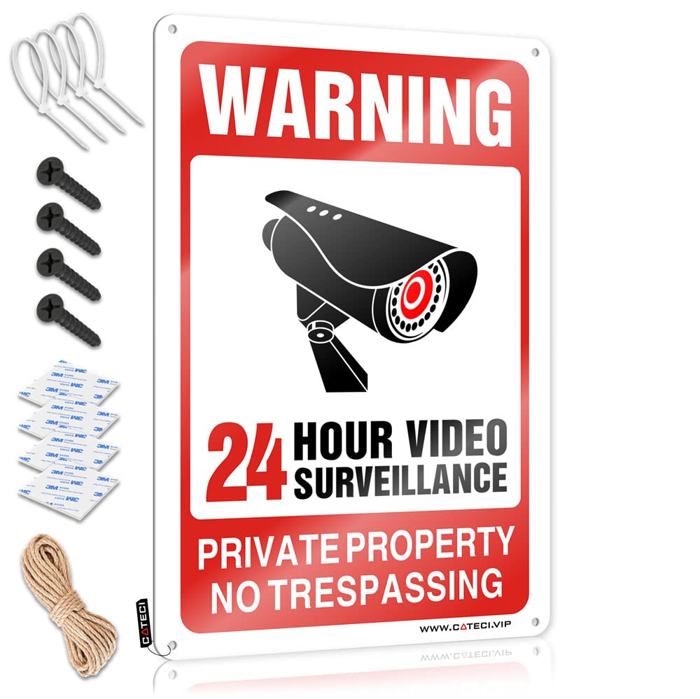 STWNVOITV Man Cave Signs And Decor 24 Hour Video Surveillance Sign Tin Vintage Bar Decor Garage Accessories For Man Cave(30X40CM)