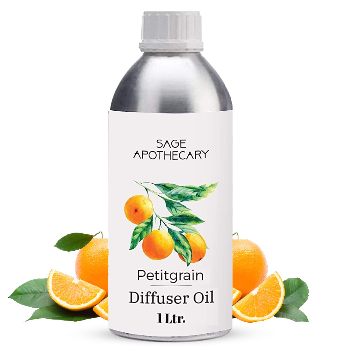 Sage Apothecary Petitgrain Diffuser Oil For Relax Calm Mood, Natural Homely Fragrance, Anxiety Free Sleep & Pure Aromatherapy - 1L