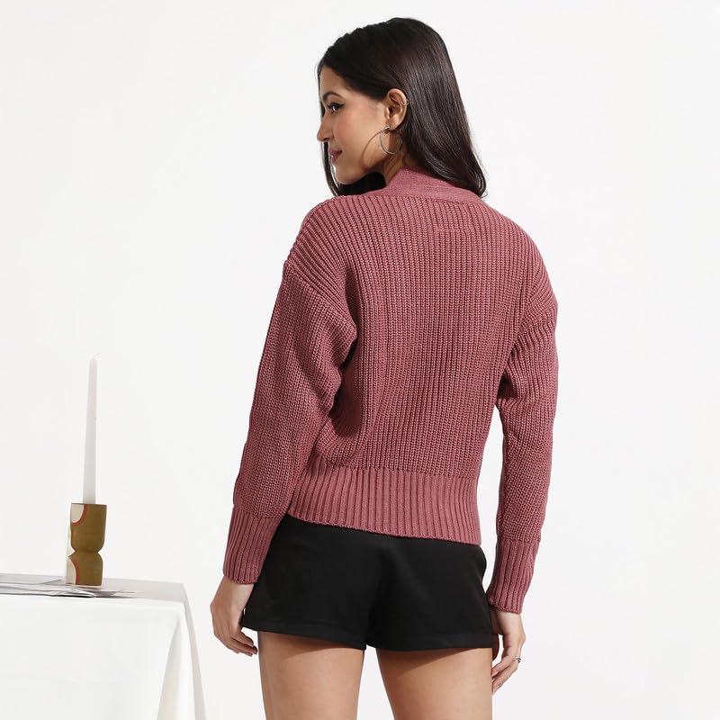 Image of PINACOLADA Women's Geometric-Textured Pullover Sweater for Casual Wear | Crew Neck | Long Sleeves | Pull On Closure | Sweater Crafted with Comfort Fit for Everyday Wear