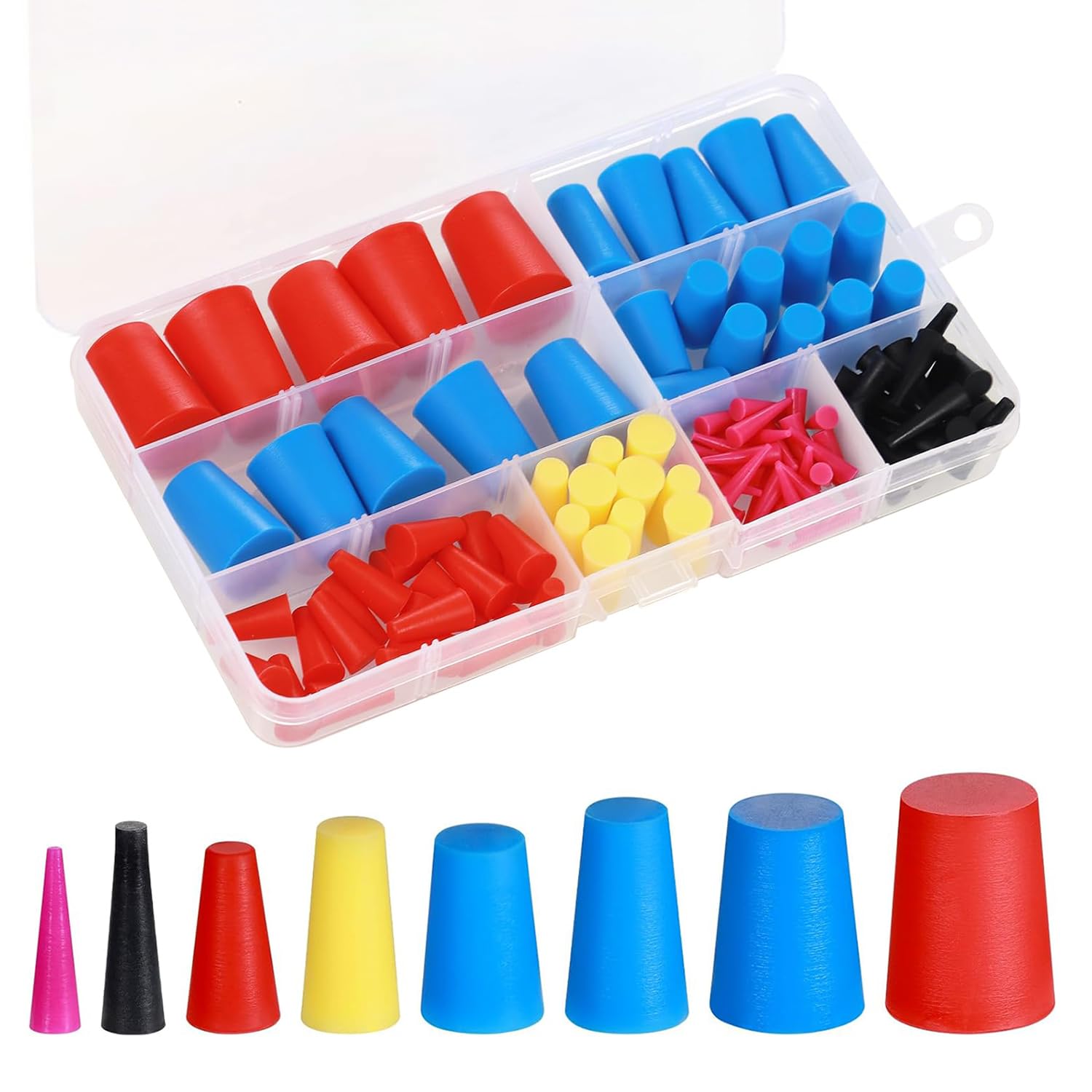 Lot De 100 Bouchons En Caoutchouc De Silicone Coniques - 8 Tailles Pour Peinture Et Bricolage