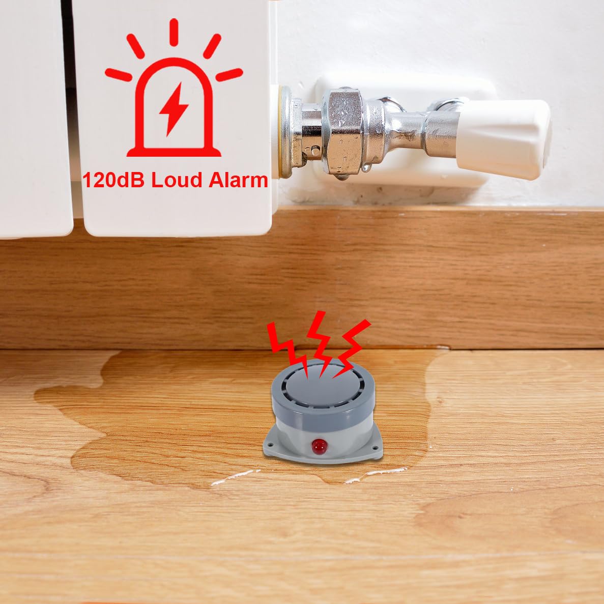 Mengshen Rivelatore di perdite d'acqua 4 Pack, allarme di inondazione del sensore dell'acqua di 120dB senza fili impermeabile forte audio luce avvisi per la casa cucina seminterrato (batteria inclusa)
