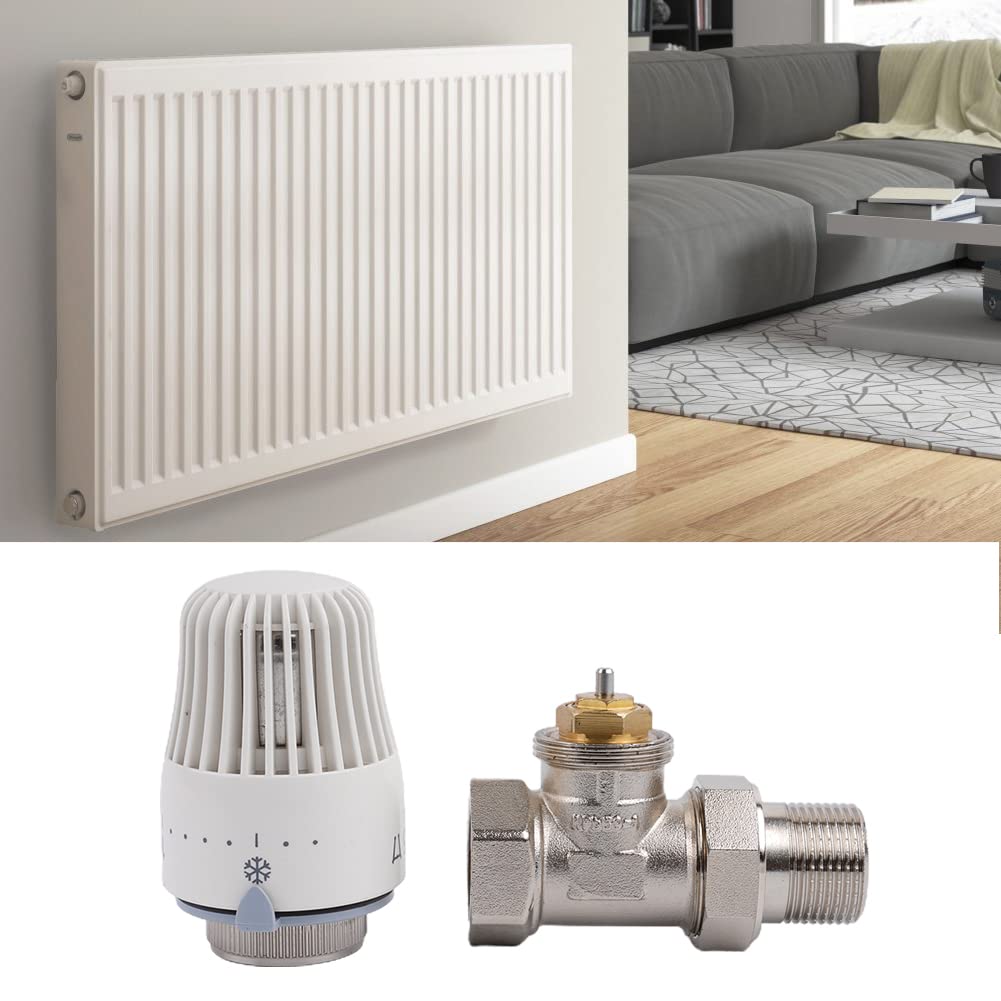Valvola Termostatica di Miscelazione 3/4 Pollici per Termosifone e Riscaldamento a Pavimento - Testa Termostatica con Limitatore di Temperatura (2 Pezzi)