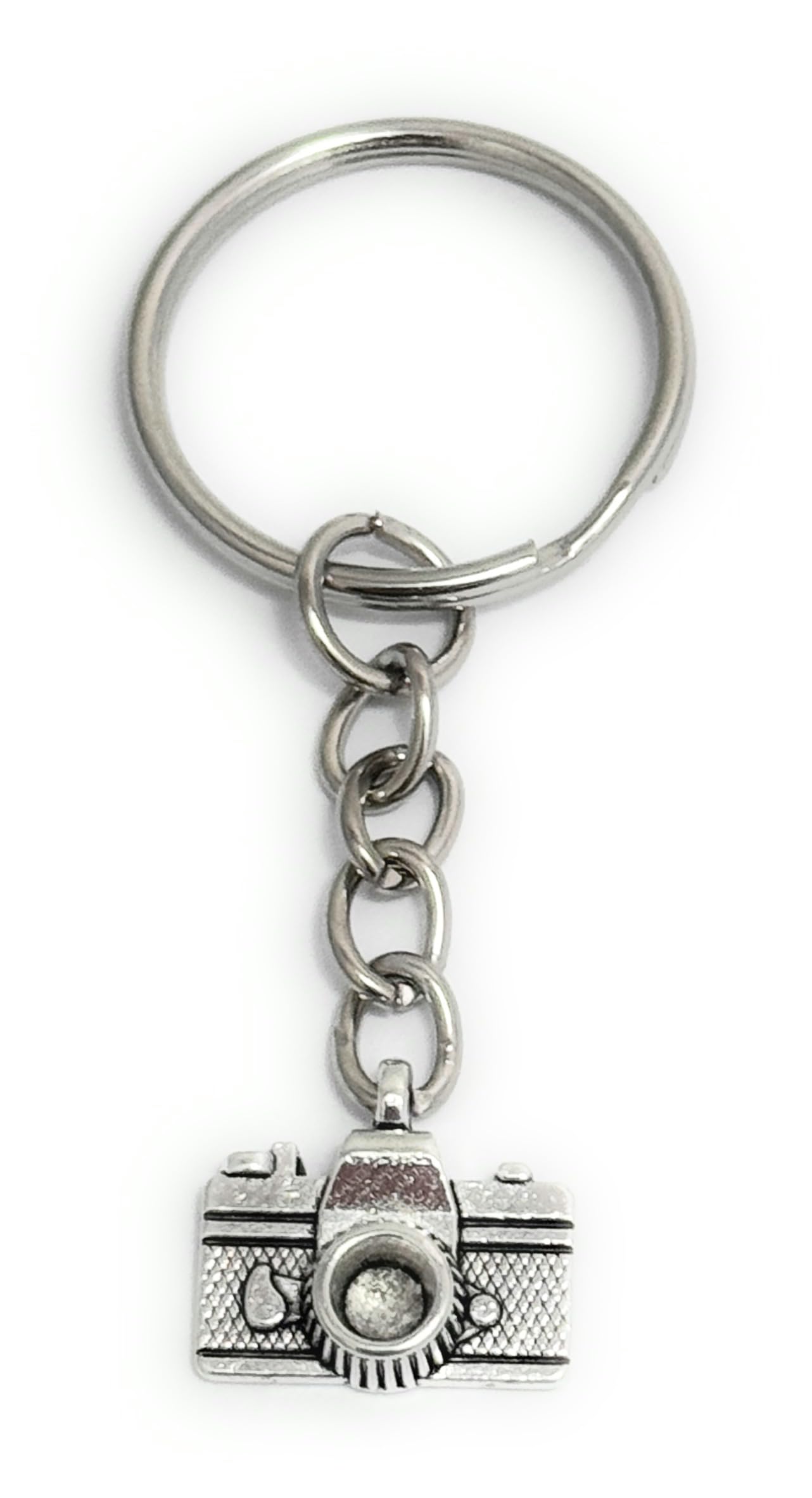 Camera Charm Keyring Key Ring with Silver Tone Keychain