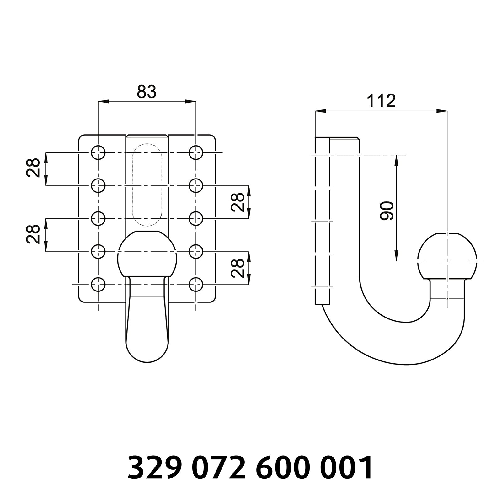 Westfalia Anschraubplatte (10-Loch) mit Kugelhals - höhenverstellbar/Kugelabstand horizontal 112mm / vertikaler Kugelabstand 34mm/62mm/90mm