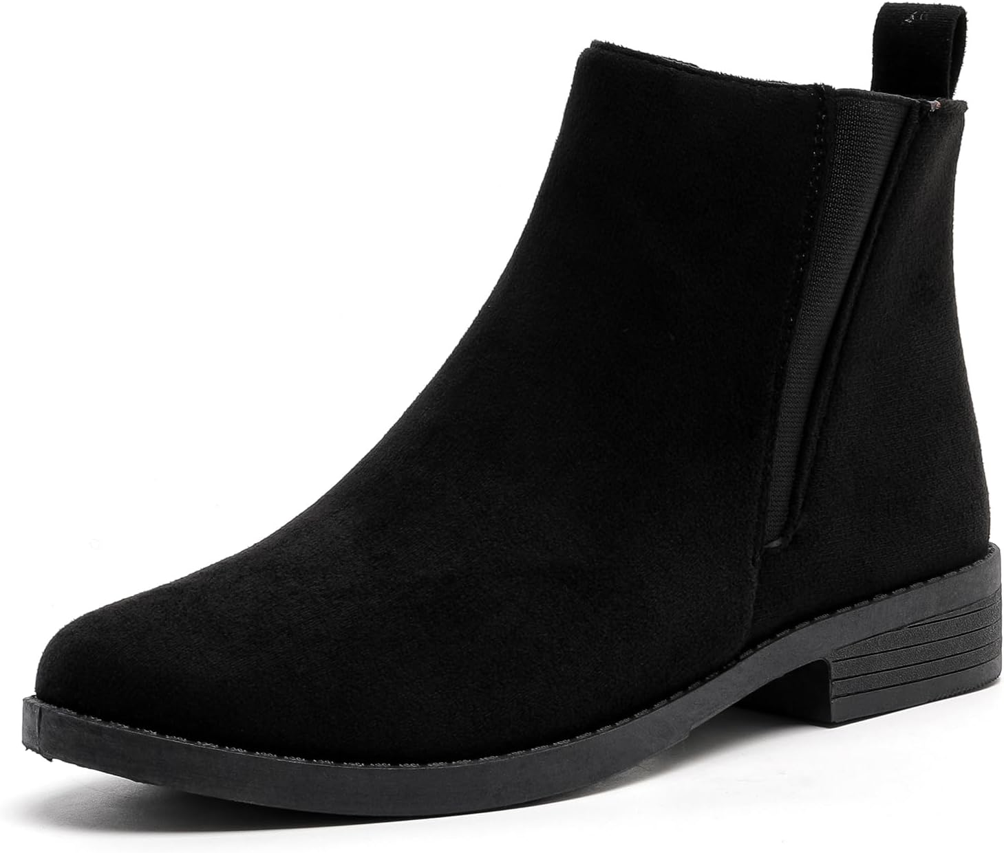 MEMON Womens Black Chelsea Boots,Suede Booties Low Heel,Casual Elastic Ankle Boots,Slip On Dress Boots For Women