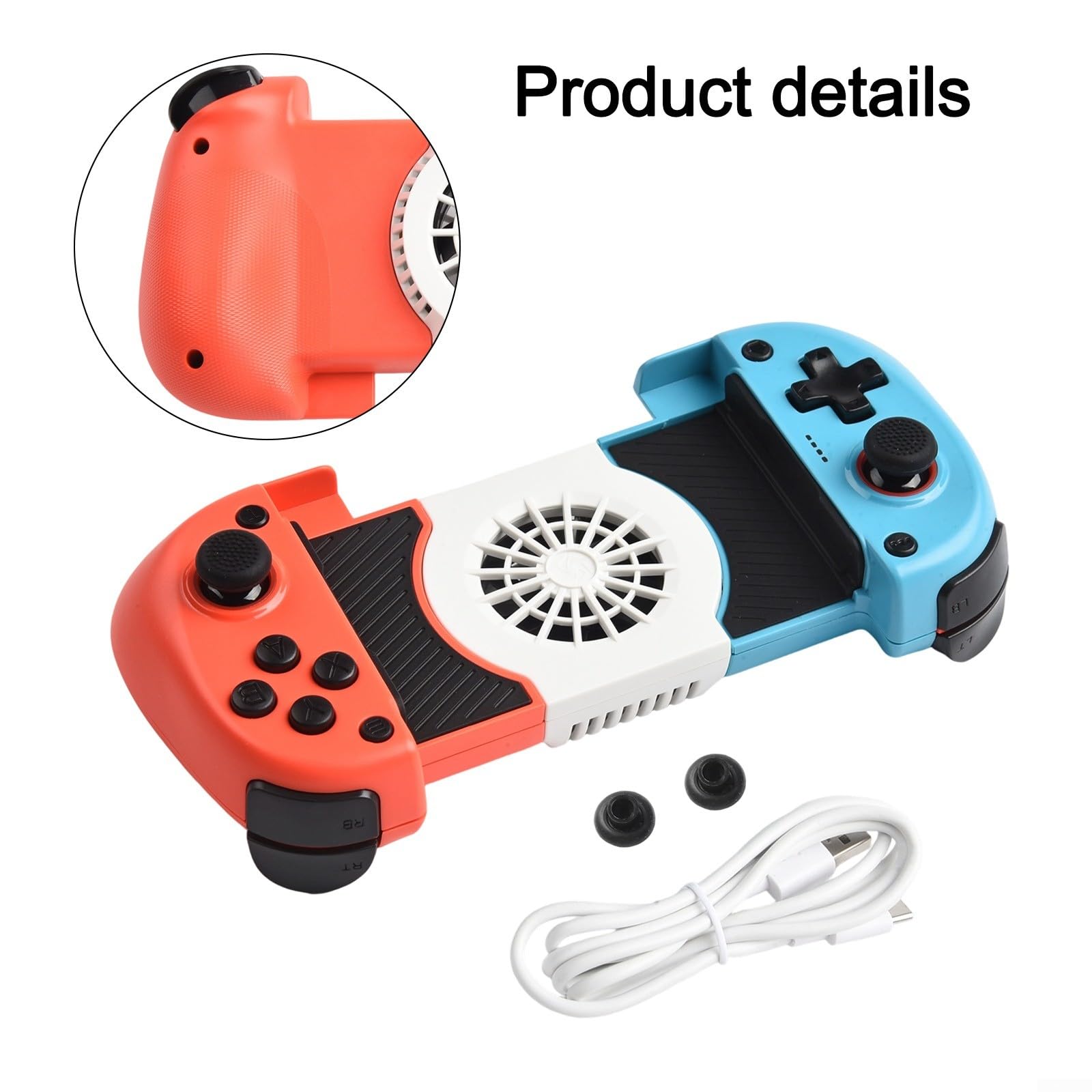 Manette de jeu mobile sans fil avec ventilateur de refroidissement et joysticks à effet Hall, batterie 20H pour Android et iOS (noir)