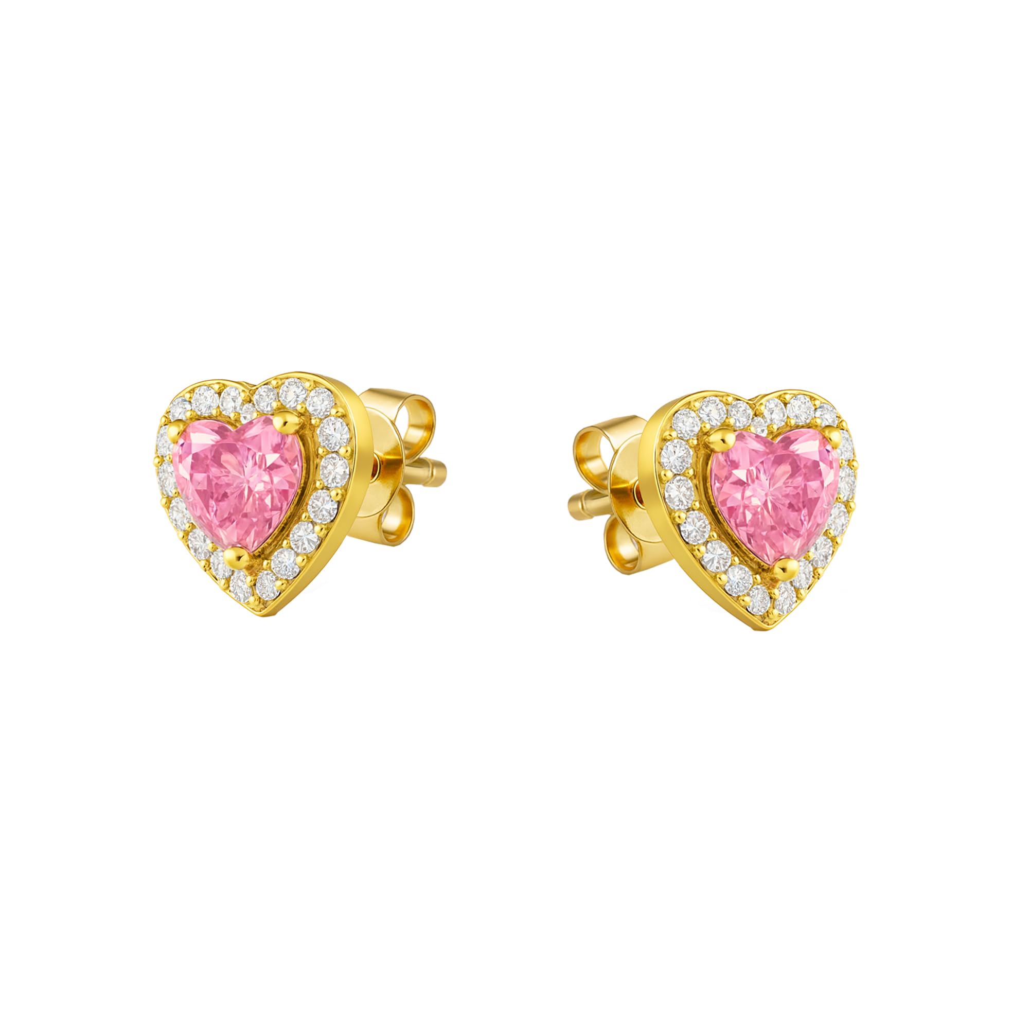 Sakrami Parure Donna Ragazza Argento 925 Dorato Cuore Rosa e Pavé di Zirconi – Collana e Orecchini Coordinati – Scatola Con Dedica Incisa – Idea per Anniversario San Valentino Comunione