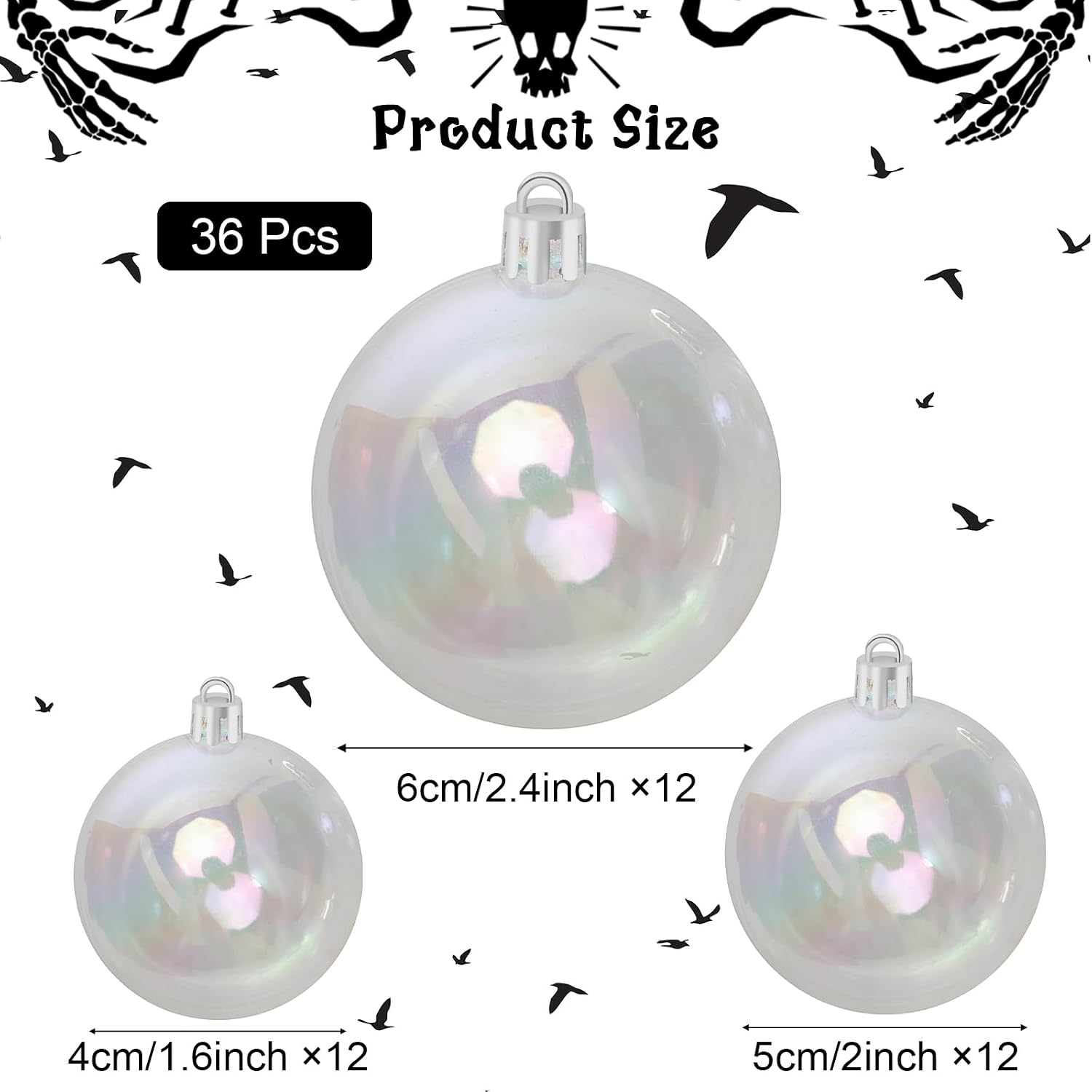 Iridescent Ornament Balls 36 PCS Multisize Clear Christmas Ornaments Balls for Halloween DIY Cauldron Bubble Iridescent Plastic Ornaments Ball for Wreath Clear Christmas Ornament for Xmas Tree