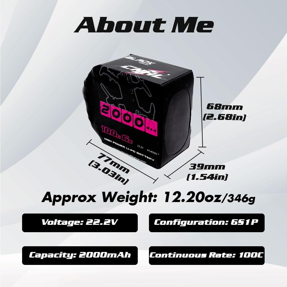 CNHL 6S Lipo Battery 2000mAh 22.2V 100C Soft Case Battery with XT60 Connector for RC Airplane Helicopter RC Drone Car Truck Tank Racing Hobby(2 Pack)