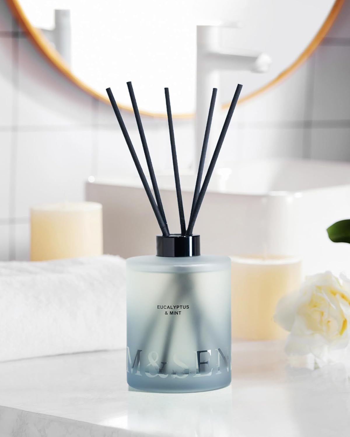 M&SENSE Eucalyptus & Mint Reed Diffuser Set - 16.9 fl oz Long-Lasting Fragrance, Non-Toxic Scent Diffuser with Natural Oil Sticks | Housewarming Diffuser Gift for Holiday, Bathroom & Home Decor