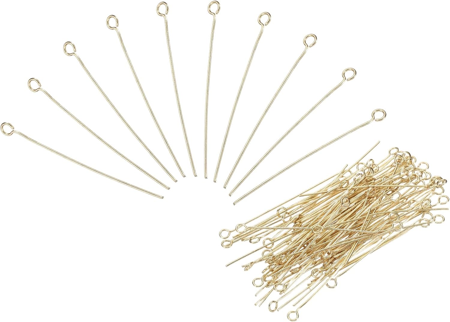 PATIKIL 200Pcs 304 Stainless Steel Jewelry Eye Pins 40mm 22 Gauge Gold Open Eye Pins for Jewelry Making DIY Craft Necklaces Bracelets Earrings