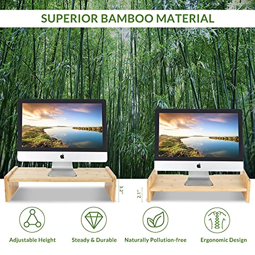 KINLINK Wood Monitor Stand Riser, Monitor Riser with 2 Adjustable Height, 15.8 inch Computer Riser for Computer, iMac, PC, Printer, Computer Monitor Stand for Home & Office, Natural