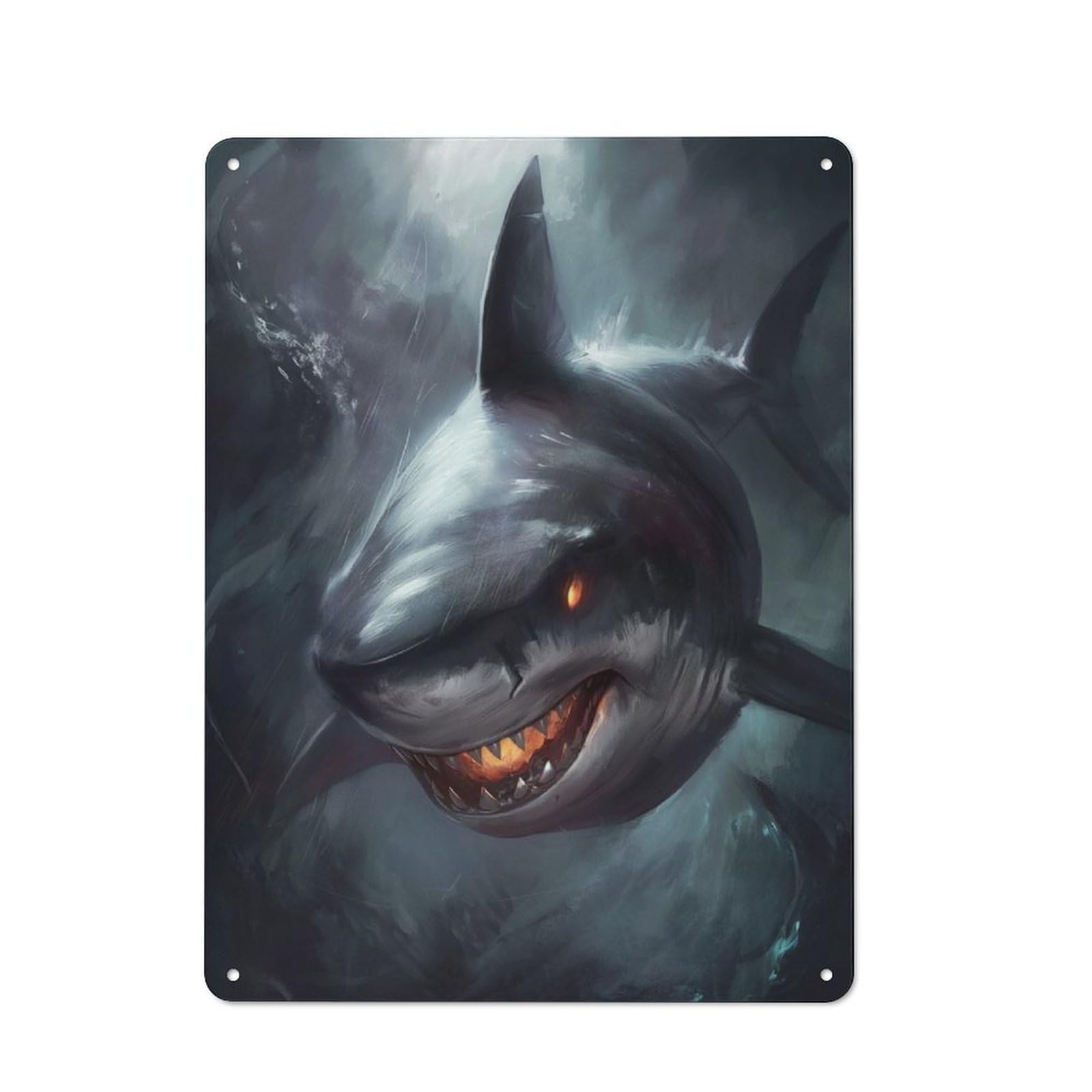 Nostalgic Surreal Fantasy Shark Decorative Tin Sign 40x30cm, Vintage Wall Decor for Lounge, Study, Pub Or Wall Gallery