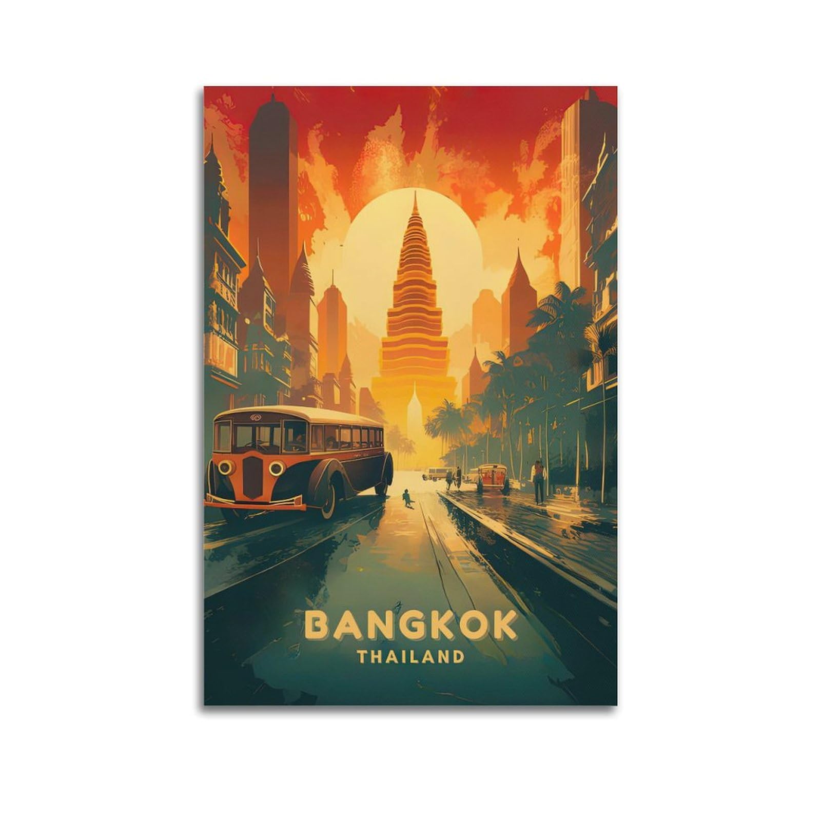 XYSXYCP Wall Art Picture Print Retro Landscape Poster Illustration Bangkok Thailand Modern Family for Living Room Decor 12x18inch(30x45cm)