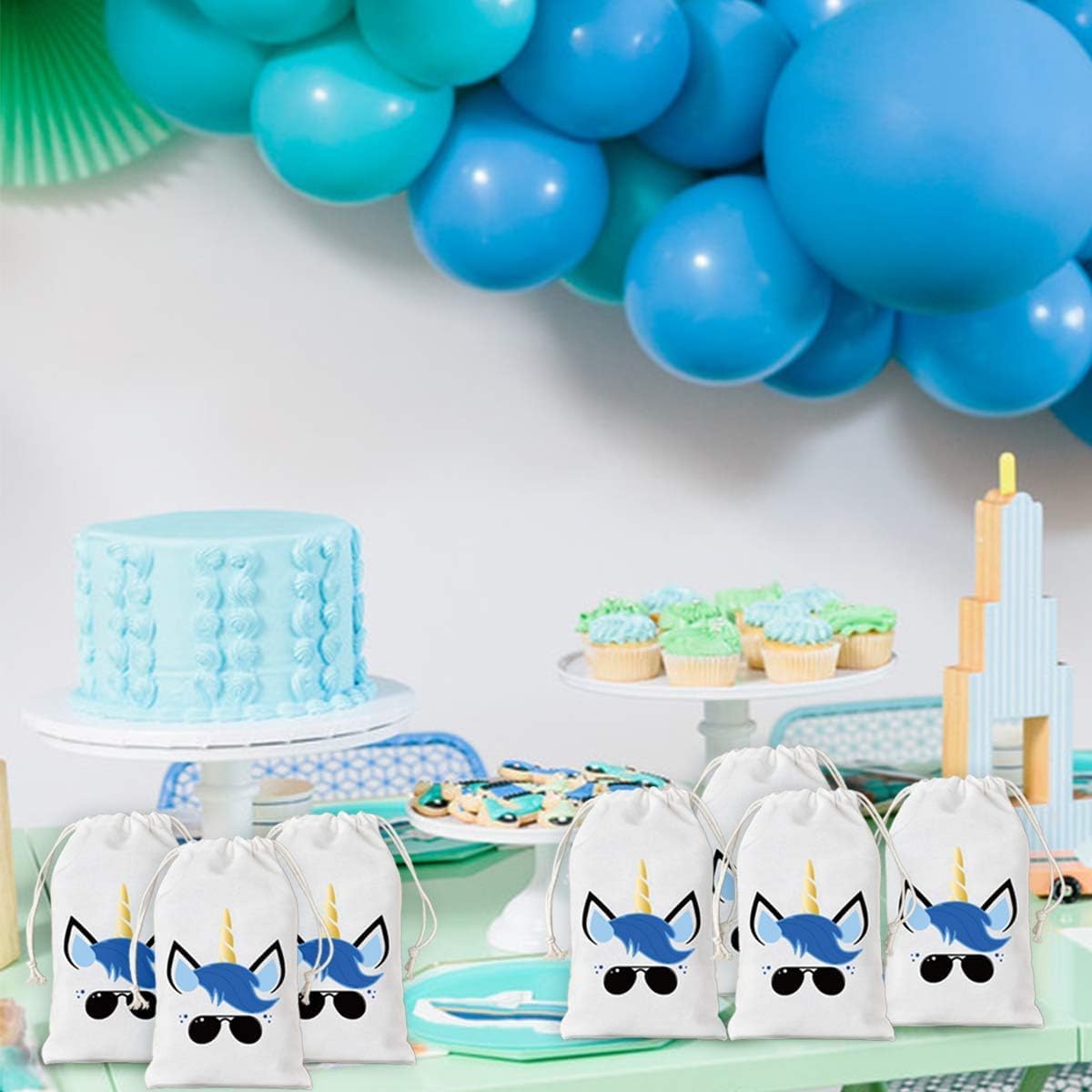 JOYMEMO Bags for Boys, 12 Party Favor Bags Cotton Drawstring Bag 5 x 8 inches, Treat Goodie Bag for Birthday Party Supplies
