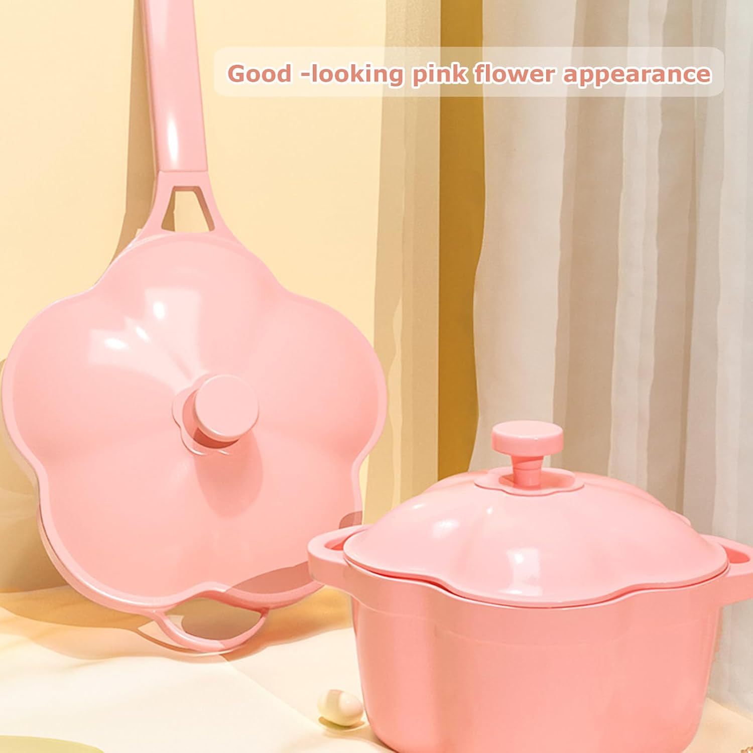 Pink Flower-Shaped Nonstick Pan with Lid