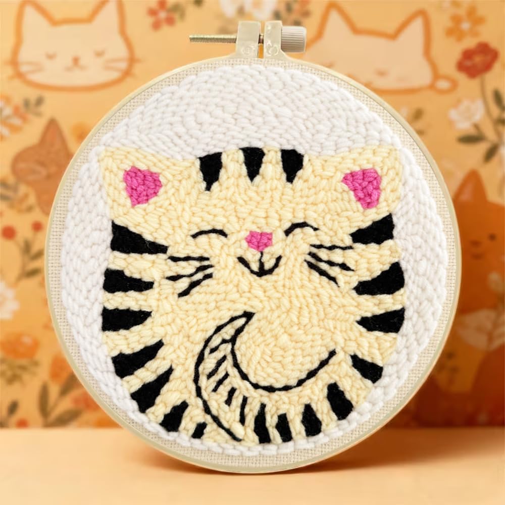 Punch Needle Kit for Beginners Adults-Cute Cat,with Video Tutorial