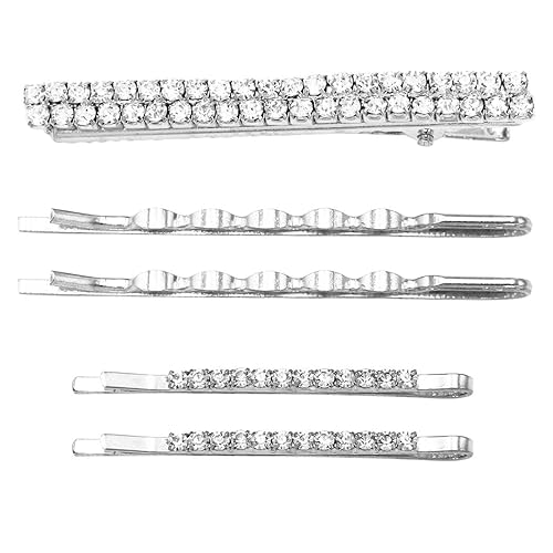 Rosemarie Collections Juego de 5 piezas con diamantes de imitación de cristal brillante para mujer, accesorios de pinza de pelo de cocodrilo (tono