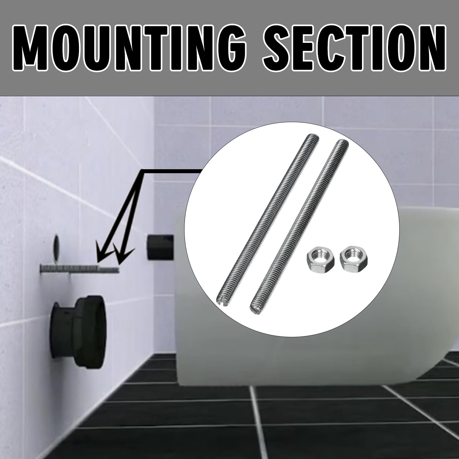 Wall Hung Toilet Tank Installation Screw Set,Compatible with Geberit 240.189.00.1,Hreaded Rod for Wall-Mounted Toilet or Bidet Installation,Washdown Toilet Replacement Threaded Rod