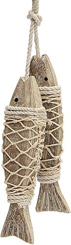 Paquete de 2 piezas de arte de pared de peces de madera, decoración colgante de peces tallados a mano, adorno decorativo de peces para tema náutico
