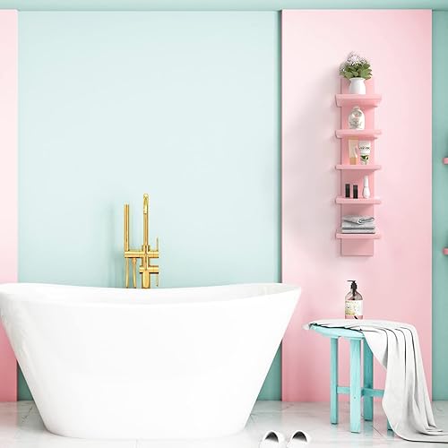 Miniatura 5 de Estantes de pared de 5 niveles en rosa, estante de columna vertical flotante, organizador de almacenamiento para decoración del hogar, diseño de