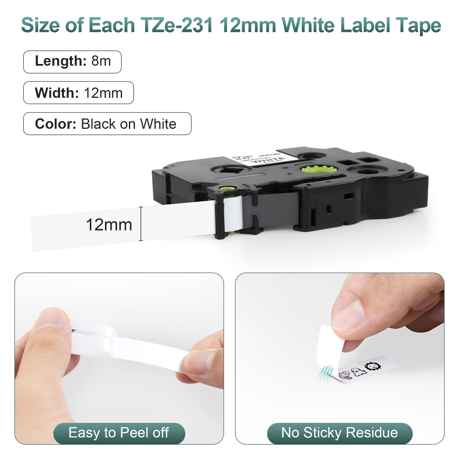 TZE231 TZe-231 Cinta De Escritura Negra Sobre Blanco Copatible Con - Foto 2