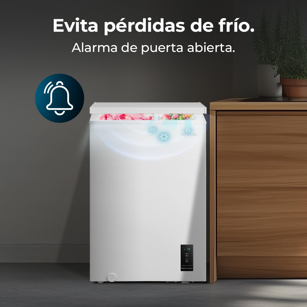 Cecotec Congelador Horizontal 99L Bolero CoolMarket Chest 99P White E. Cesta con Asas, Control Electrónico LED, UltraContact D-Cool, Dual Function, Puerta ZeroG (80º-30º), Fast Freezing, Compacto — view 11