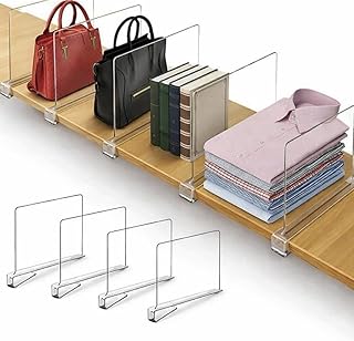 HIGH & SKY 8 Pack Acrylic Shelf Dividers for Closet Organization – Clear Adjustable Closet Shelf Separators for Clothes, Handbags & Towels – Durable Acrylic Shelf Dividers for Neat Shelves & Storage