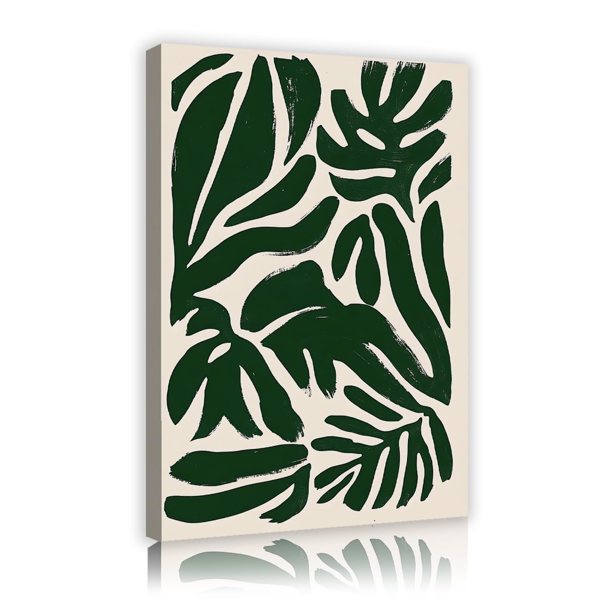 Via Vela Minimalist Green Leaves Framed Canvas Wall Art Matisse Style Abstract Monstera Plant Picture Aesthetic Botanical Boho Poster For Living Room Bathroom Decor 80x120cm