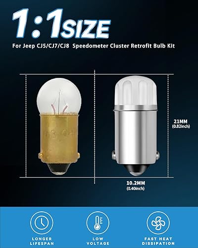 Miniatura 3 de Keiurot Kit de bombilla LED de reequipamiento de racimo de velocímetro, bombilla LED de repuesto para Jeep CJ5 CJ7 CJ8 Scramble