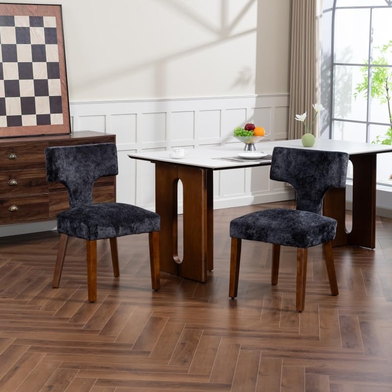 Vista 11 de Mid Century Modern Dining Chairs Set of 2, Farmhouse Chenille Fabric Upholstered Accent Chair with Hardwood Frame, Kitchen Chairs, Table & Chair