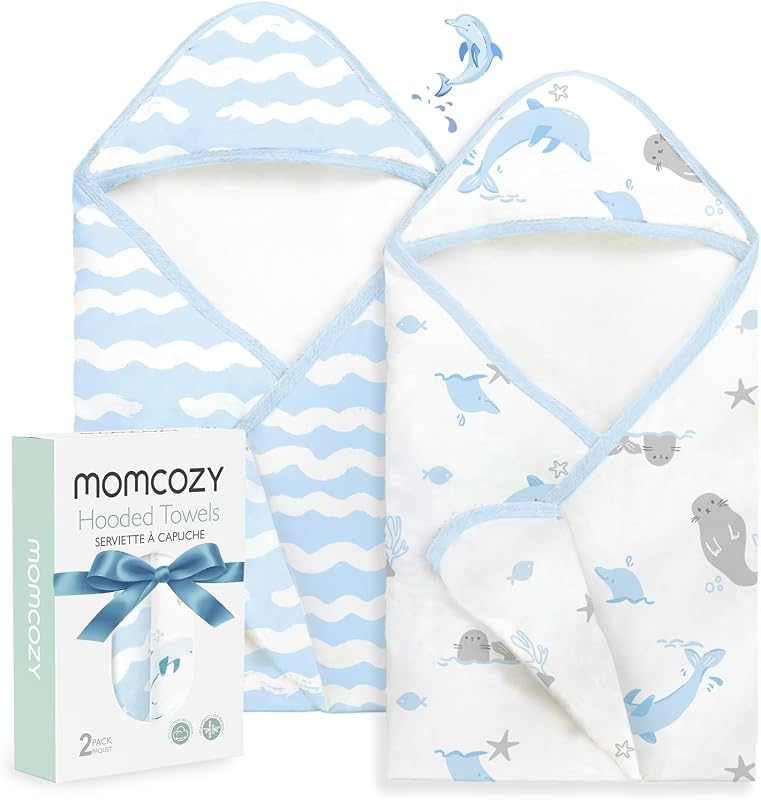 Momcozy Baby Towels, Soft Absorbent Bath Towel for Newborn&Toddler,Whale | Soft&Absorbent Bath Towel Set，Gentle on Baby's Skin，Unisex Baby Essential