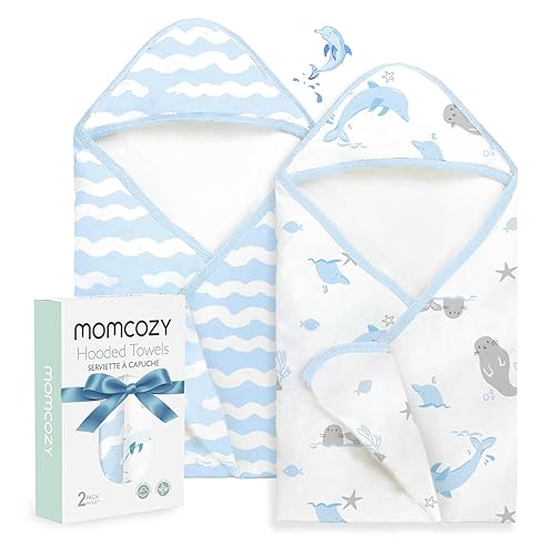 Momcozy Juego de toallas de bebé con capucha, diseño original, suave y absorbente, regalos de ducha o baño esencial para bebés, recién nacidos,