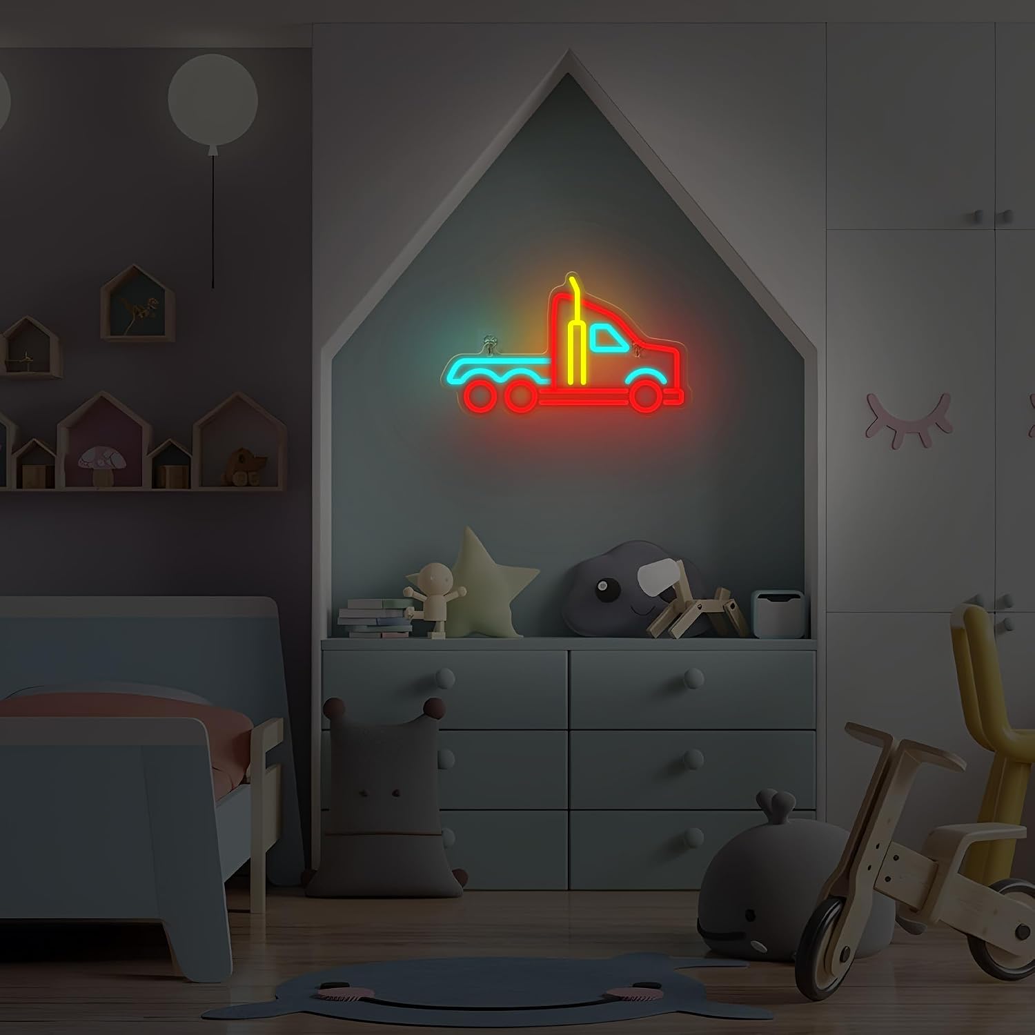 CoolGift Mart Truck Neon Sign, Dimmable LED Vehicle Neon Wall Light USB Powered with 3-Color Lights, for Bedroom Home Man Cave Garage Birthday Gift for Boys Men