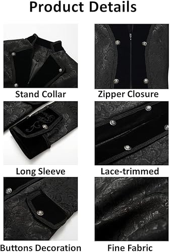 Miniatura 5 de Chaqueta steampunk gótica victoriana renacentista para hombre