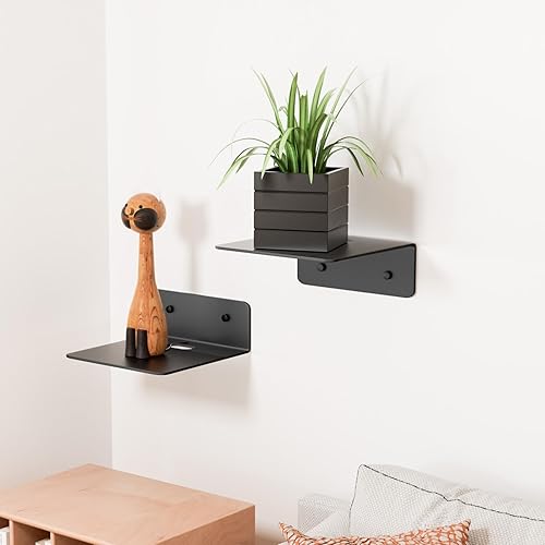 Miniatura 2 de Estantes Flotantes Pequeños para Pared, Estantes de Pared de Metal de 5 Pulgadas - Instalación Adhesiva, Repisas de Exhibición Juego de 2, Perfectos