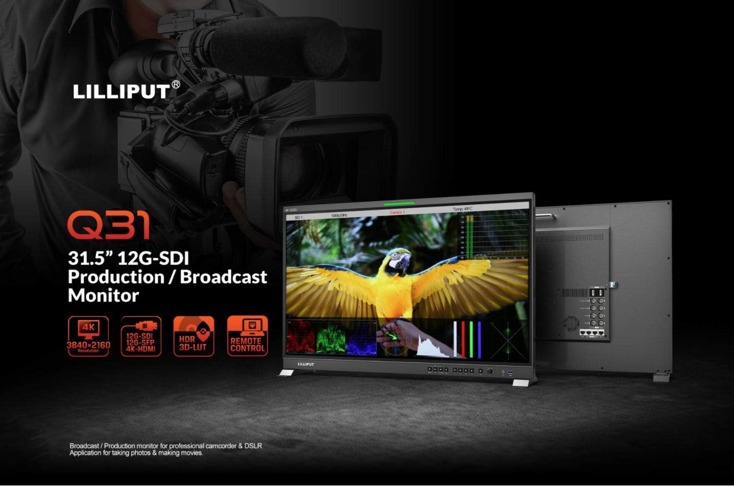 LILLIPUT 31.5" 12G-SDI/HDMI Broadcast Studio Monitor, 3840 x 2160 Resolution, DCI 4K, HDR Support, Gold Mount by VIVITEQ INC